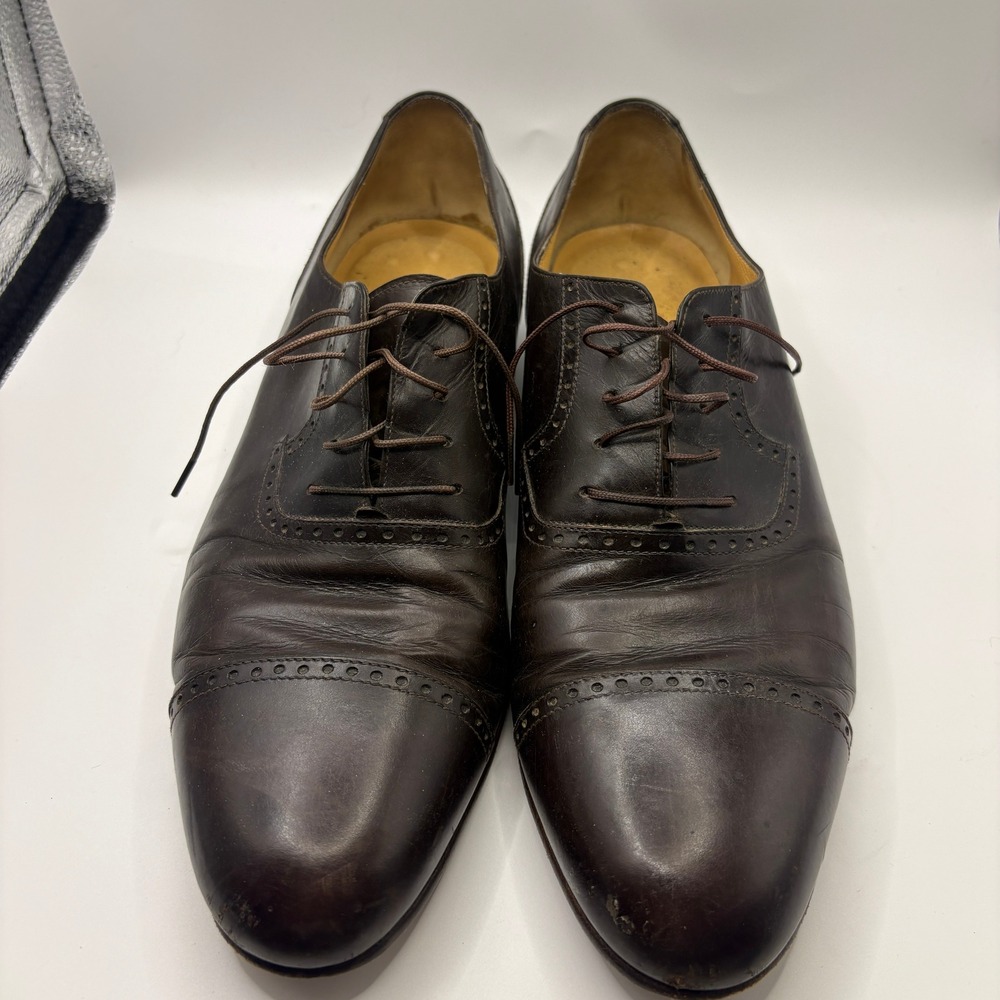 Salvatore Ferragamo Studio Mens Brown Leather Cap Toe Brogue Oxfords 3751 10.5 D